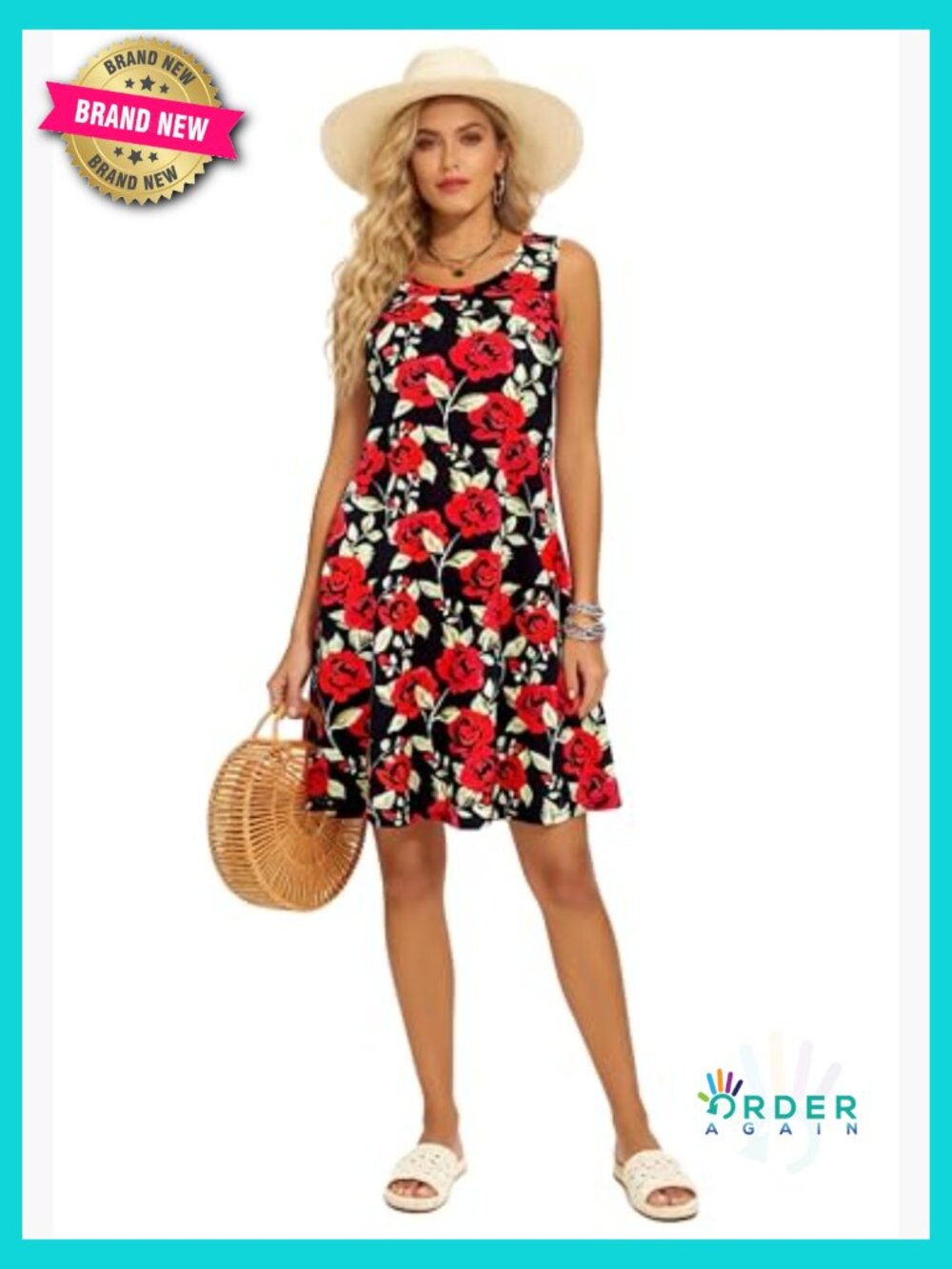 Sleeveless Swing Dress with Pockets Summer Casual Sundress Beach Cover-Up - Picture 5 of 7